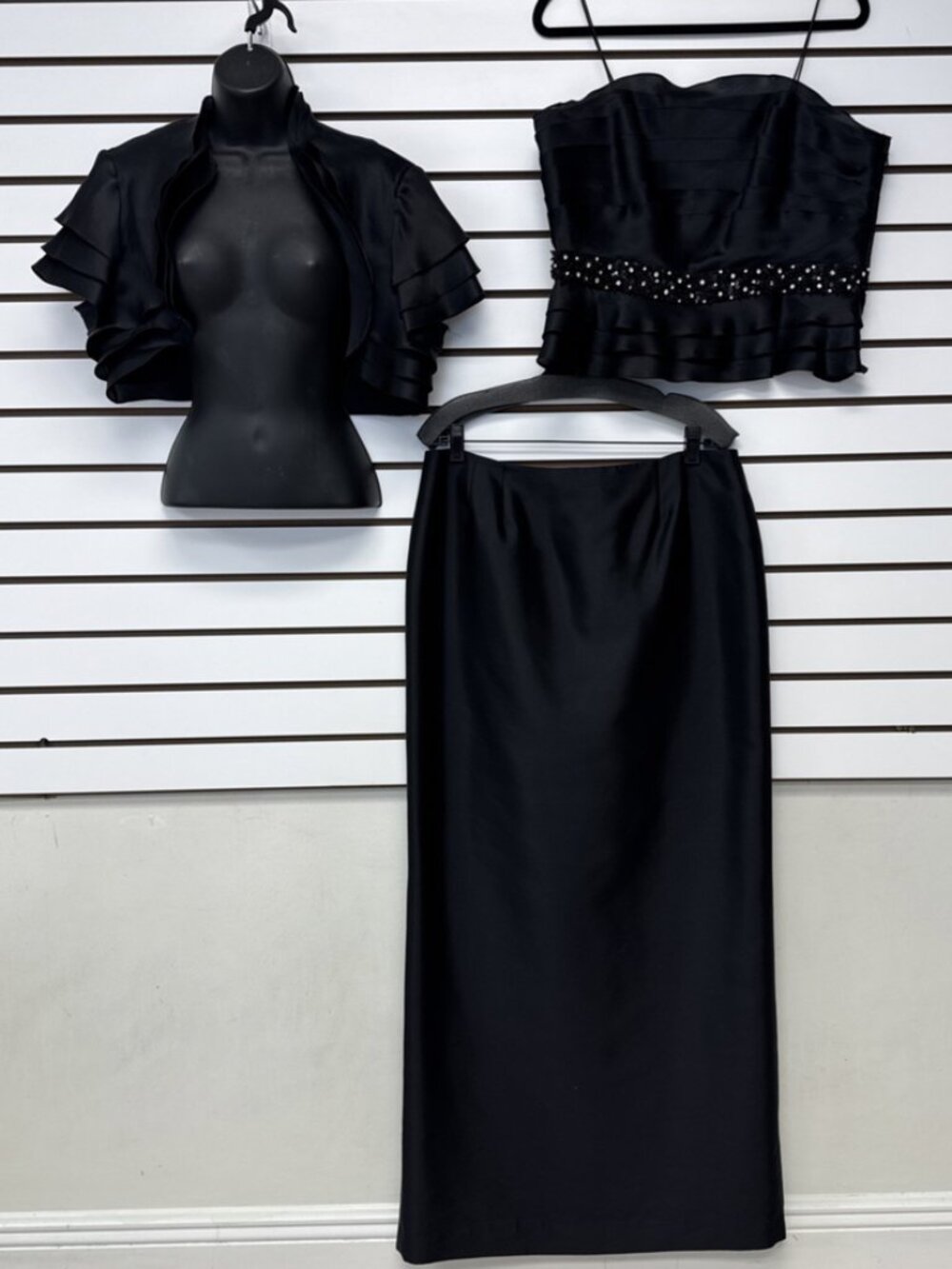 Nina Raynor Women's 3-Pc Silk Wool Blend Black Evening Formal Wear, Size 14